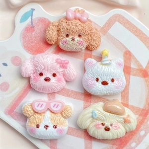 Cartoon Dog Cat Animal Head DIY Resin Charms Flatback Cabochon Accessories Jewelry Making Hairpin Phone Case Decoration Cute