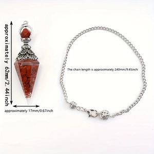 Vintage cone crystal pendulum pendant with red stones and silver chain measurements