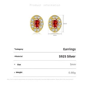 Detailed specs of S925 silver oval red gemstone earrings with size and weight info