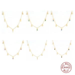 925 Sterling Silver Necklace Rectangle Zirconia Pendant Geometric Elegant Minimalist Fashion Jewelry For Women