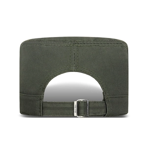 Army green cotton military flat cap with adjustable metal back buckle for men