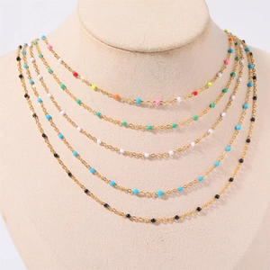 Bohemian gold plated multi-layer necklace with colorful enamel beads for women