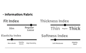Size chart showing regular thickness and loose fit fabric attributes for autumn jackets