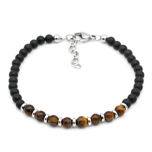 Beaded men's bracelet featuring tiger eye and lava stones with an adjustable clasp