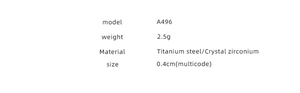 Specifications for titanium steel ring with zirconia weighing 2.5g and 0.4cm width