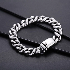 Curb Chain Bracelet 316L Stainless Steel Hip Hop Heavy Link Industrial Punk Jewelry For Men Silver Tone
