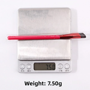 Weight measurement of 7.50g for the angled eyebrow brush with red matte handle