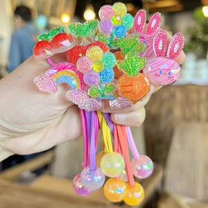 Simpatici Elastici per Capelli in Cartone Animato Frutta Animale per Ragazze Bambini Accessori per Capelli Acrilico Fatto a Mano Arcobaleno Carota Coniglio Fiore Ciliegia