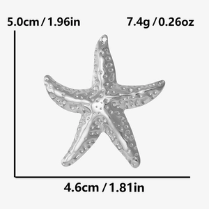 Polished 304 stainless steel starfish pendant with textured granules and dimensions