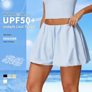 Women Bubble Hem Shorts High Waisted UV Protection Quick Dry Athletic Yoga Running Pumpkin Style Breathable