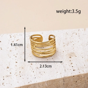 Adjustable multilayer gold stainless steel ring with stacked line design for women