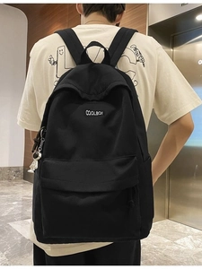 Minimalist black large capacity backpack for students and commuting with Coolboy logo