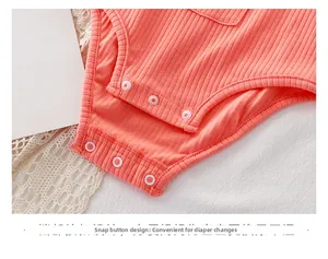 Detail of snap button crotch on ribbed cotton baby bodysuit for easy diaper changes
