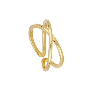 Detailed view of a gold minimalist double-layer cross open ring made of S925 sterling silver