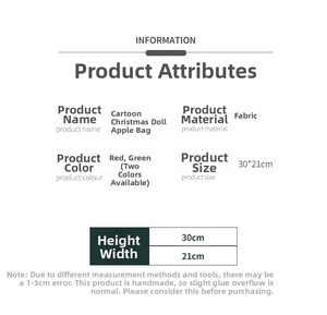 Size chart showing 30x21cm dimensions for red and green fabric Christmas gift bags