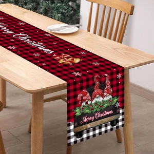 Christmas Table Runner Red Black Buffalo Plaid Gnome Truck Polyester Party Dining Table Decoration Merry Christmas Pattern