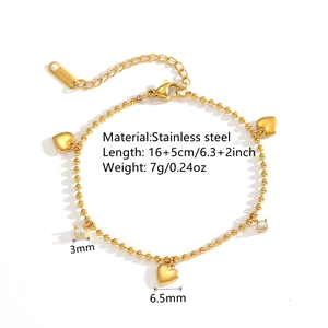 Bracelet coeur en acier inoxydable plaqué or 18 carats avec zircon pour femme