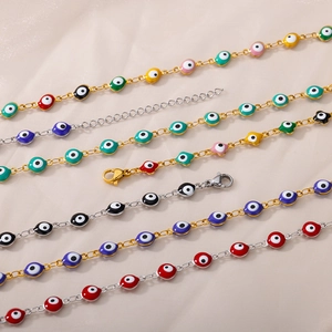 Colorful Evil Eye enamel bracelets for couples with gold plating and adjustable lobster clasp