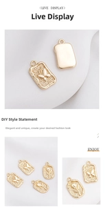 Detail of 14K gold-filled rectangular and oval pendants with relief butterfly and flower