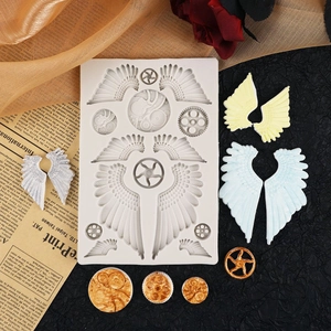 Steampunk gear and wing silicone mold set for fondant cake decorating and DIY crafts