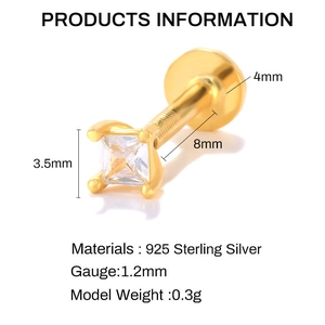 Detailed size specifications for 925 silver flower stud earring with gold finish and stone