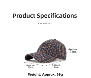Britisches Karo-Baseballcap mit detaillierten Maßen und einem Gewicht von 69g