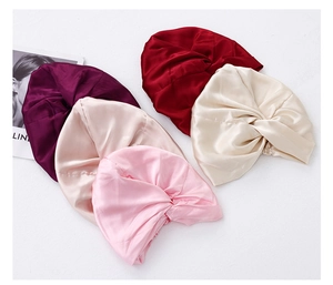 Satin sleep cap for women soft hair bonnet silk night cap double layer turban hat breathable