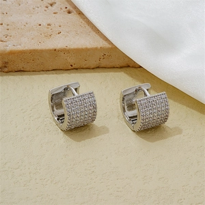 Luxurious silver hoop earrings with micro-paved cubic zirconia crystals in a chic design