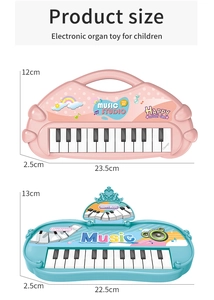 Detailed dimensions of pink cloud and blue crown 13-key electronic piano toys for kids