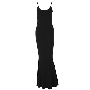 Elegant black high-waist sleeveless maxi dress with a slim-fit mermaid silhouette