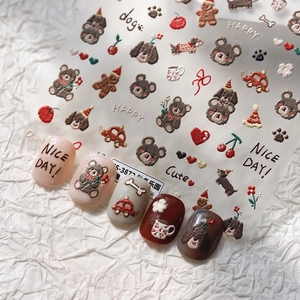 3D relief nail art stickers featuring cute cartoon animals and dog patterns TS-3872