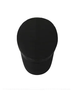 Top view of black quick-dry flat top cap showing breathable mesh and stitching detail