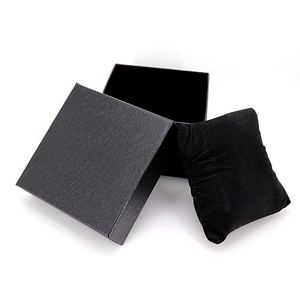 Litchi pattern black faux leather single watch gift box with soft velvet cushion interior