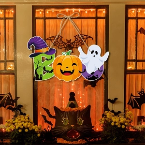 Halloween BOO door hanging decoration with pumpkin and bat motifs for party festive decor