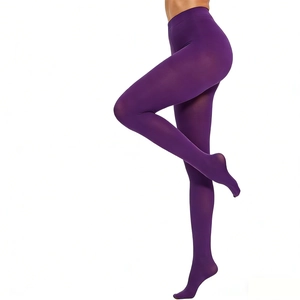 Plus size high waist 80D opaque purple tights for women featuring tummy control and lift