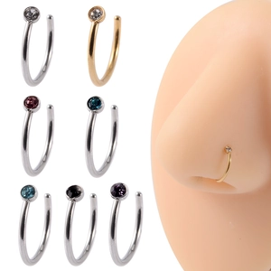 Minimalist C Shaped Stainless Steel Nose Ring Stud With Colorful Inlaid Rhinestone Body Piercing Jewelry For Women Men