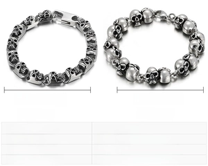 Detailed size specifications for vintage stainless steel skull bracelets for men