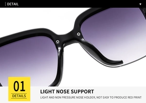 Details von randlosen Sonnenbrillen mit leichten Nasenpads und violetten Verlaufsgläsern