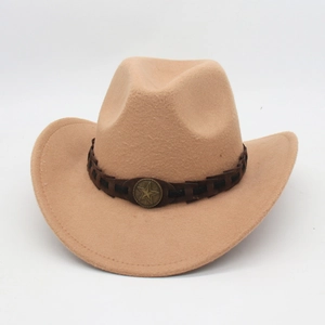 Classic camel wool felt western cowboy hat with woven band and vintage star badge