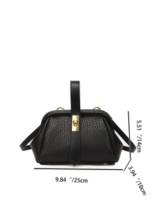 Black pebbled leather handbag dimensions: 25cm width, 14cm height, and 10cm thickness