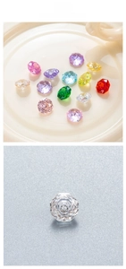 Macro display of multi-color octagonal rose cut crystals with detailed faceted light reflection