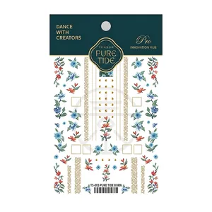 5D stereoscopic floral nail art stickers with vintage blue and orange flower patterns
