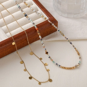 Bohemian Vintage Naturstein Perlen Mehrreihige Halskette Für Damen Bilderstein Tigerauge Kristall Kupfer Gold Choker