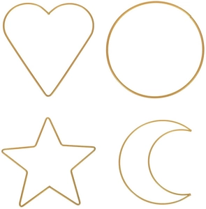 Set of four gold metal frames including star, heart, moon, and circle for DIY dream catchers