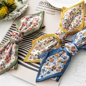Floral Print Satin Bow Hair Clip Elegant Fabric Spring Barrette Handmade Fashion Headwear For Women Girls