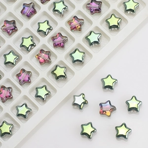 Macro shot of 8mm iridescent star-shaped glass crystal beads for DIY jewelry making