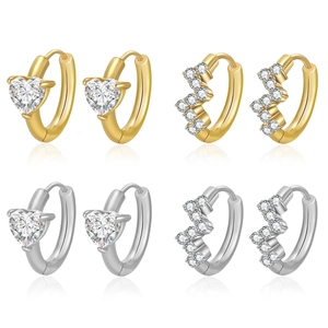 Boucles D'oreilles Créoles Huggie Acier Inoxydable 316L Cœur Zirconia Vague Pavé Bijoux Luxe Femmes
