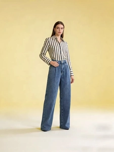 Women High Waisted Wide Leg Jeans Washed Denim Pants Loose Chic Slimming Draped Daily Casual Fashion Vintage Blue