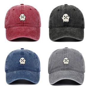 Ghost Embroidery Baseball Cap Washed Cotton Adjustable Outdoor Sun Hat Casual Dad Hat For Men Women