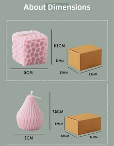 Detailed size specifications for geometric scented candles with packaging box dimensions